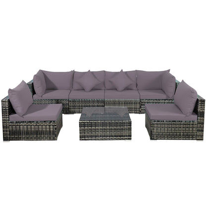 Set di 7 mobili da giardino, divano componibile in rattan con tavolino da caffè