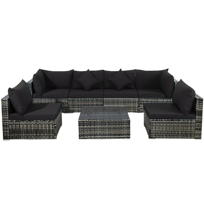 Set di 7 mobili da giardino, divano componibile in rattan con tavolino da caffè