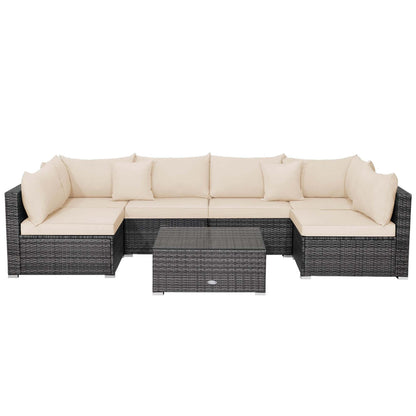 Set di 7 mobili da giardino, divano componibile in rattan con tavolino da caffè