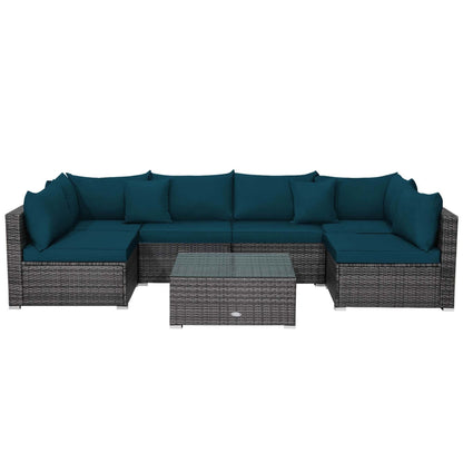 Set di 7 mobili da giardino, divano componibile in rattan con tavolino da caffè