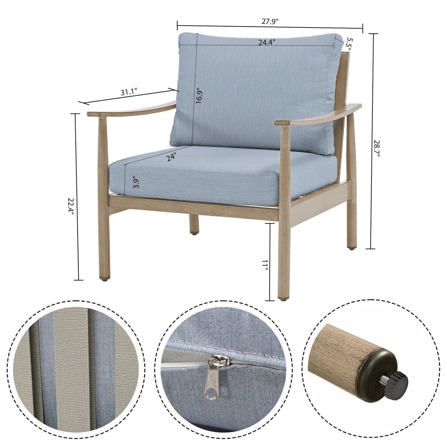 Set da conversazione in alluminio da 7 pezzi per patio, divano a due posti con pouf e tavolino da caffè