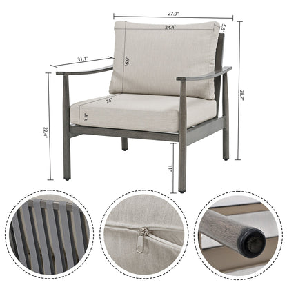 Set da conversazione in alluminio da 7 pezzi per patio, divano a due posti con pouf e tavolino da caffè