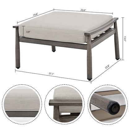 Set da conversazione in alluminio da 7 pezzi per patio, divano a due posti con pouf e tavolino da caffè