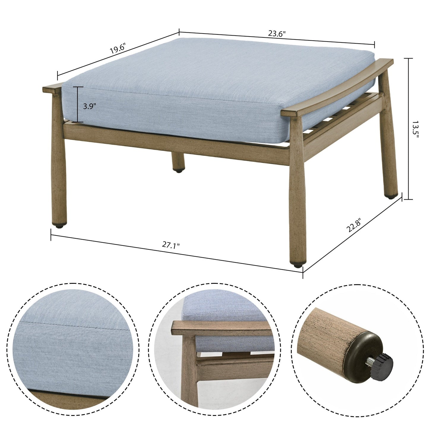 Set da conversazione in alluminio da 7 pezzi per patio, divano a due posti con pouf e tavolino da caffè