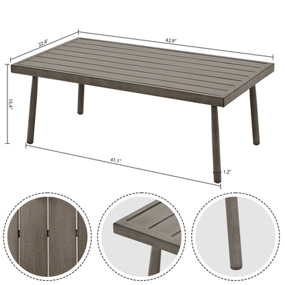 Set da conversazione in alluminio da 7 pezzi per patio, divano a due posti con pouf e tavolino da caffè