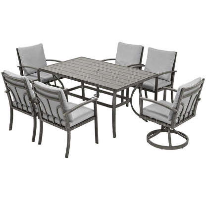 Set da pranzo per patio in alluminio da 7 pezzi con 2 sedie da pranzo girevoli e 4 sedie da pranzo e cuscini lavabili