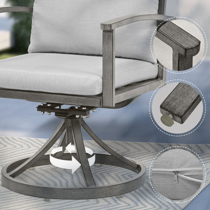 Set da pranzo per patio in alluminio da 7 pezzi con 2 sedie da pranzo girevoli e 4 sedie da pranzo e cuscini lavabili