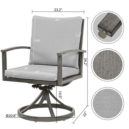 Set da pranzo per patio in alluminio da 7 pezzi con 2 sedie da pranzo girevoli e 4 sedie da pranzo e cuscini lavabili