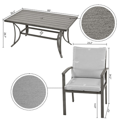 Set da pranzo per patio in alluminio da 7 pezzi con 2 sedie da pranzo girevoli e 4 sedie da pranzo e cuscini lavabili
