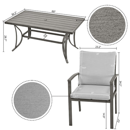 Set da pranzo da giardino in alluminio da 7 pezzi con tavolo e cuscini lavabili grigio chiaro