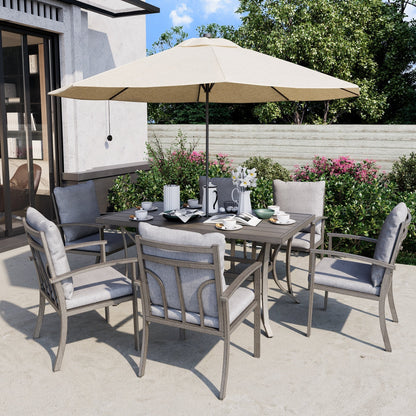 Set da pranzo da giardino in alluminio da 7 pezzi con tavolo e cuscini lavabili grigio chiaro