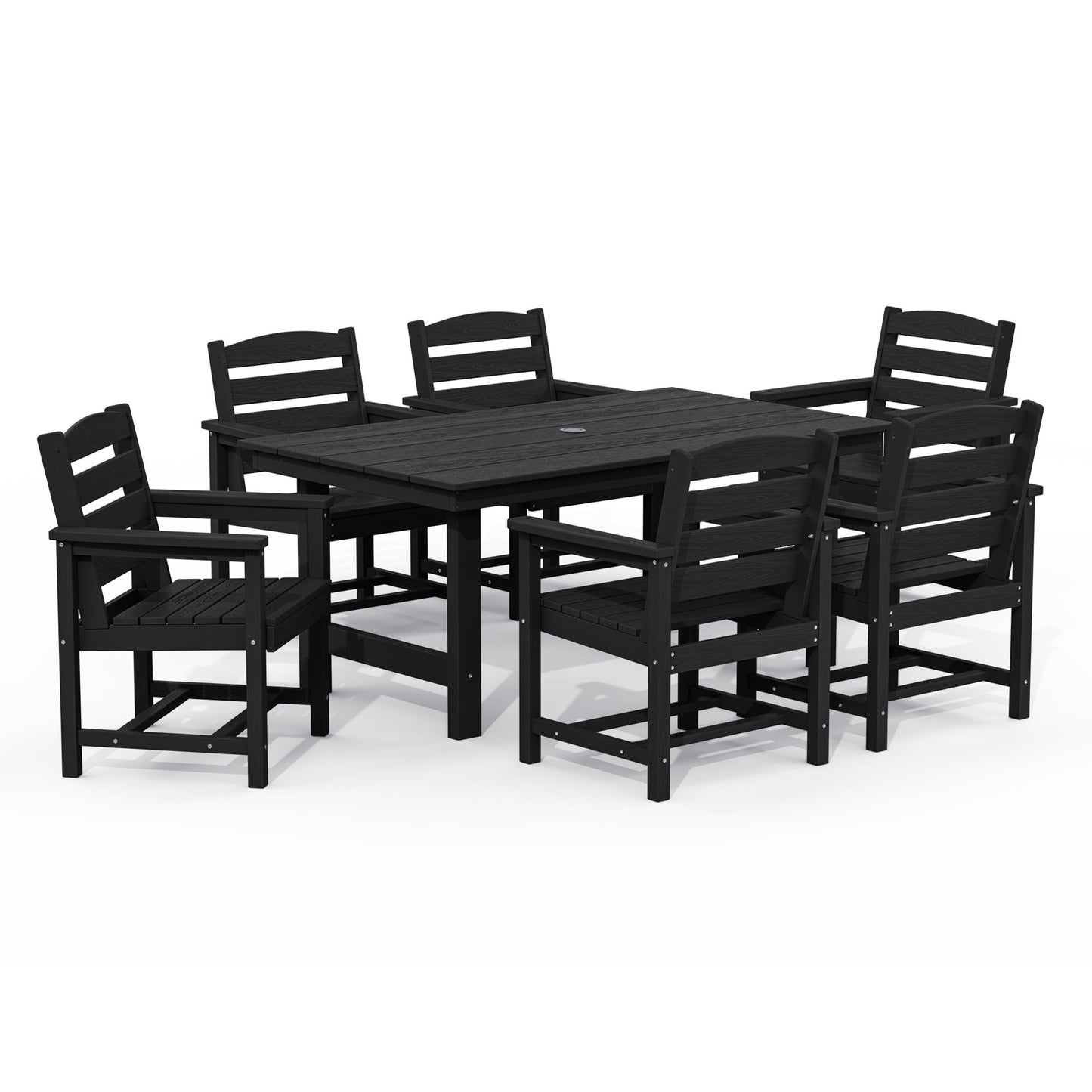 Set da pranzo per esterni in HDPE da 7 pezzi con foro per ombrellone - 1 tavolo e 6 sedie