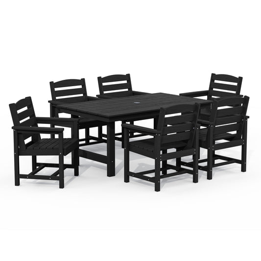 Set da pranzo per esterni in HDPE da 7 pezzi con foro per ombrellone - 1 tavolo e 6 sedie