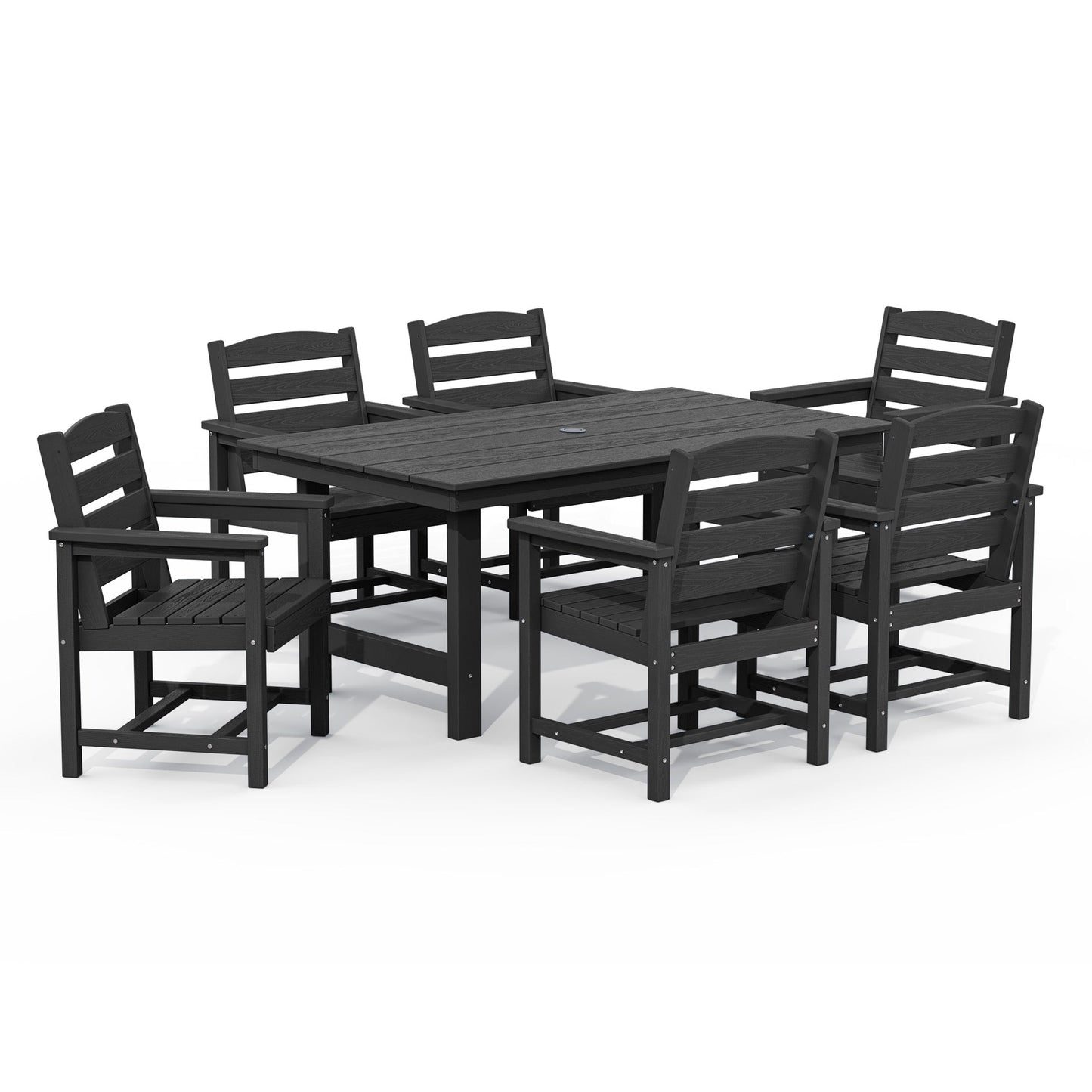Set da pranzo per esterni in HDPE da 7 pezzi con foro per ombrellone - 1 tavolo e 6 sedie