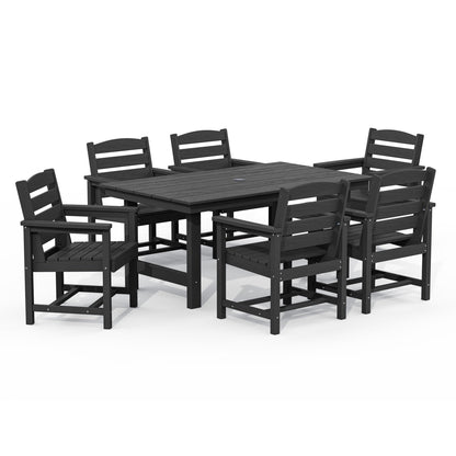 Set da pranzo per esterni in HDPE da 7 pezzi con foro per ombrellone - 1 tavolo e 6 sedie