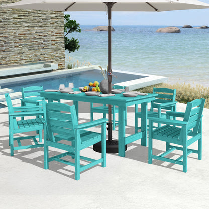 Set da pranzo per esterni in HDPE da 7 pezzi con foro per ombrellone - 1 tavolo e 6 sedie