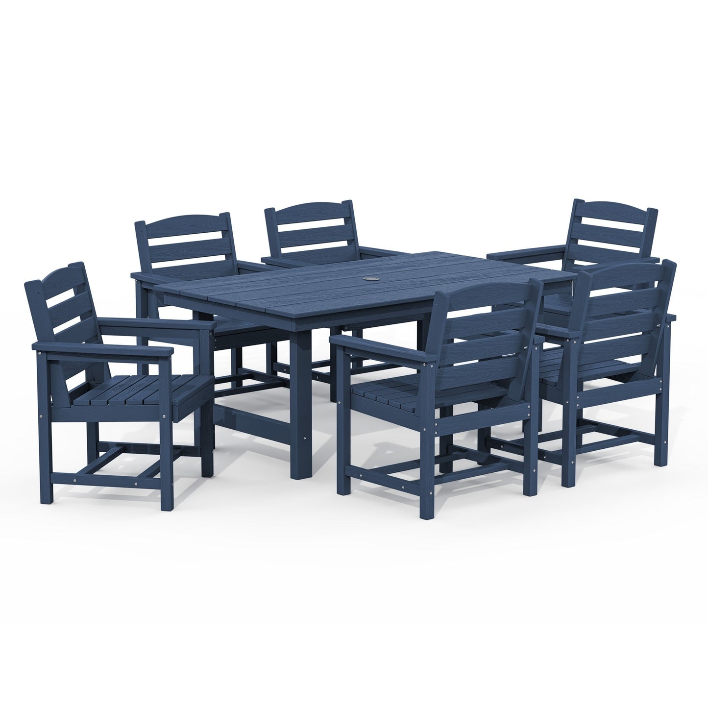 Set da pranzo per esterni in HDPE da 7 pezzi con foro per ombrellone - 1 tavolo e 6 sedie