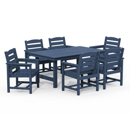 Set da pranzo per esterni in HDPE da 7 pezzi con foro per ombrellone - 1 tavolo e 6 sedie