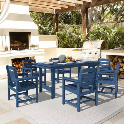 Set da pranzo per esterni in HDPE da 7 pezzi con foro per ombrellone - 1 tavolo e 6 sedie