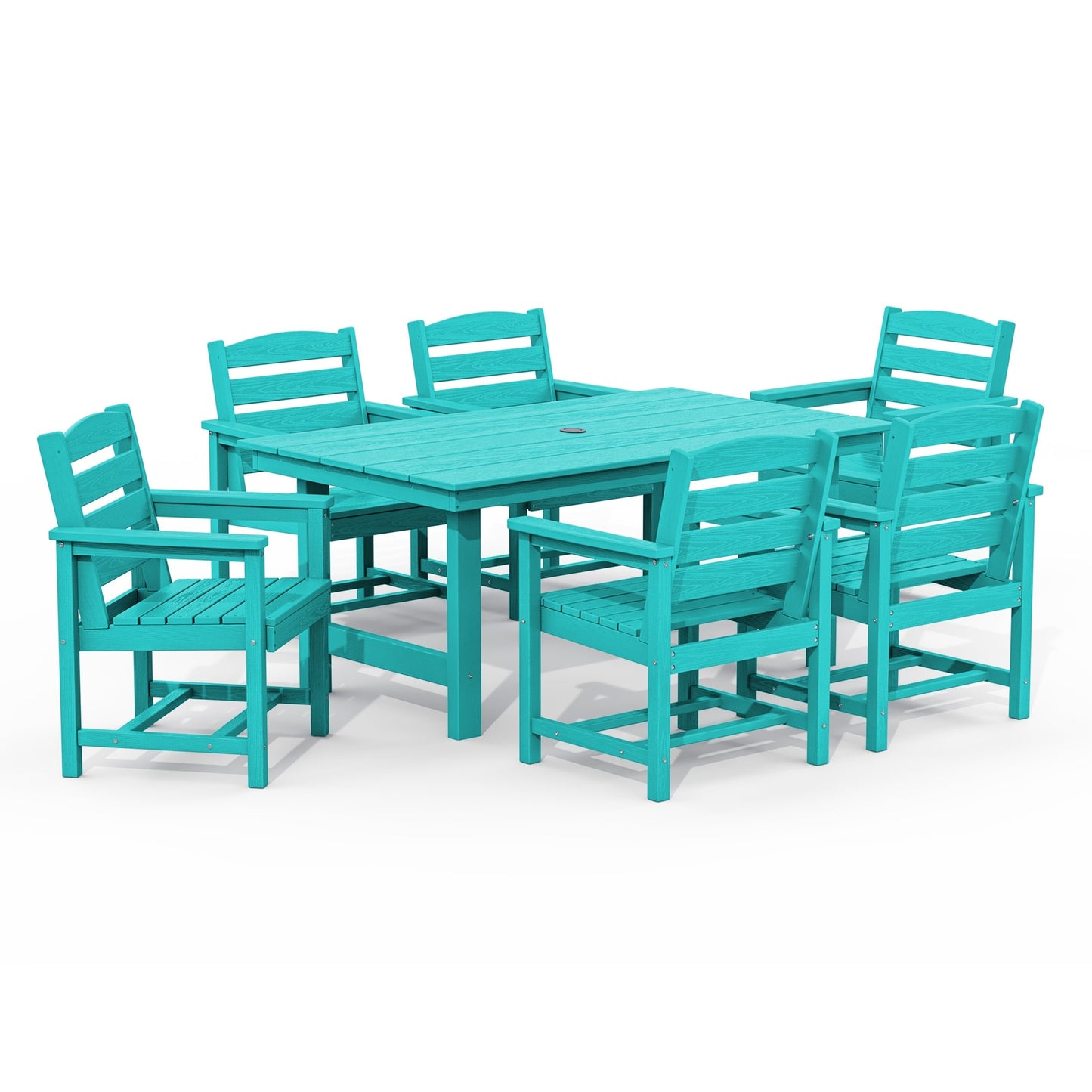 Set da pranzo per esterni in HDPE da 7 pezzi con foro per ombrellone - 1 tavolo e 6 sedie