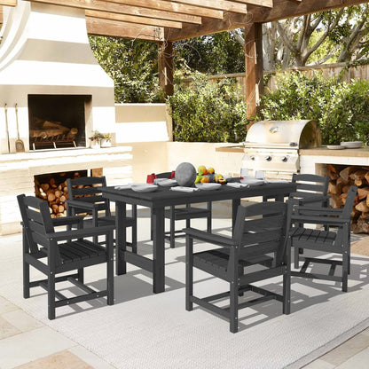 Set da pranzo per esterni in HDPE da 7 pezzi con foro per ombrellone - 1 tavolo e 6 sedie