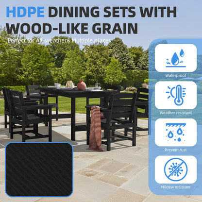 Set da pranzo per esterni in HDPE da 7 pezzi con foro per ombrellone - 1 tavolo e 6 sedie