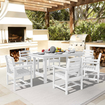 Set da pranzo per esterni in HDPE da 7 pezzi con foro per ombrellone - 1 tavolo e 6 sedie