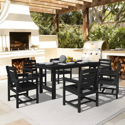 Set da pranzo per esterni in HDPE da 7 pezzi con foro per ombrellone - 1 tavolo e 6 sedie