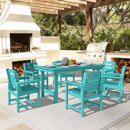 Set da pranzo per esterni in HDPE da 7 pezzi con foro per ombrellone - 1 tavolo e 6 sedie