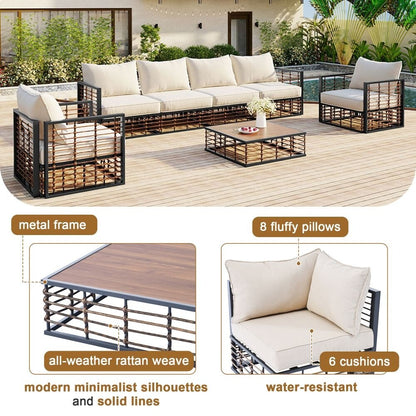 Set di divani componibili da giardino in metallo da 7 pezzi, set di mobili da giardino per tutte le stagioni, con cuscini spessi e tavolino da caffè