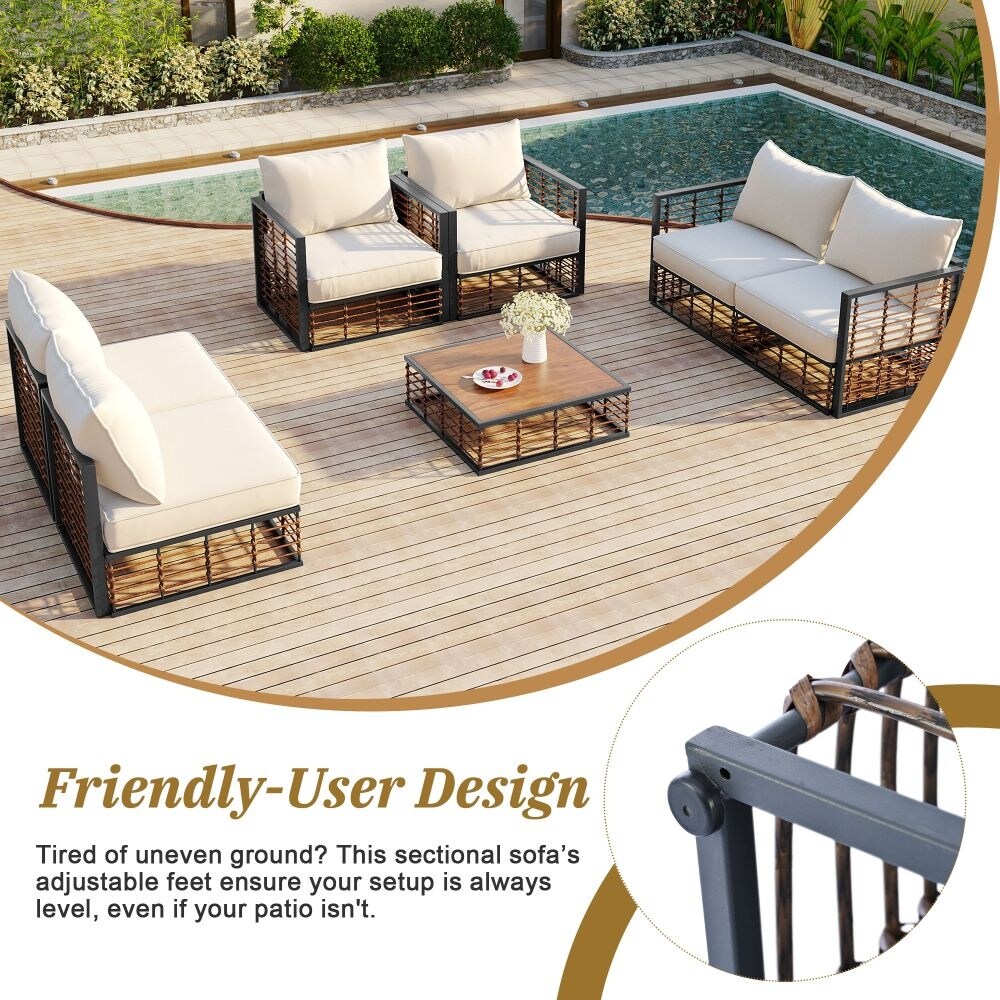 Set di divani componibili da giardino in metallo da 7 pezzi, set di mobili da giardino per tutte le stagioni, con cuscini spessi e tavolino da caffè