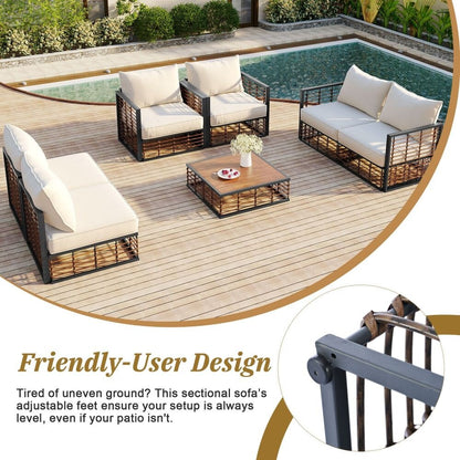 Set di divani componibili da giardino in metallo da 7 pezzi, set di mobili da giardino per tutte le stagioni, con cuscini spessi e tavolino da caffè
