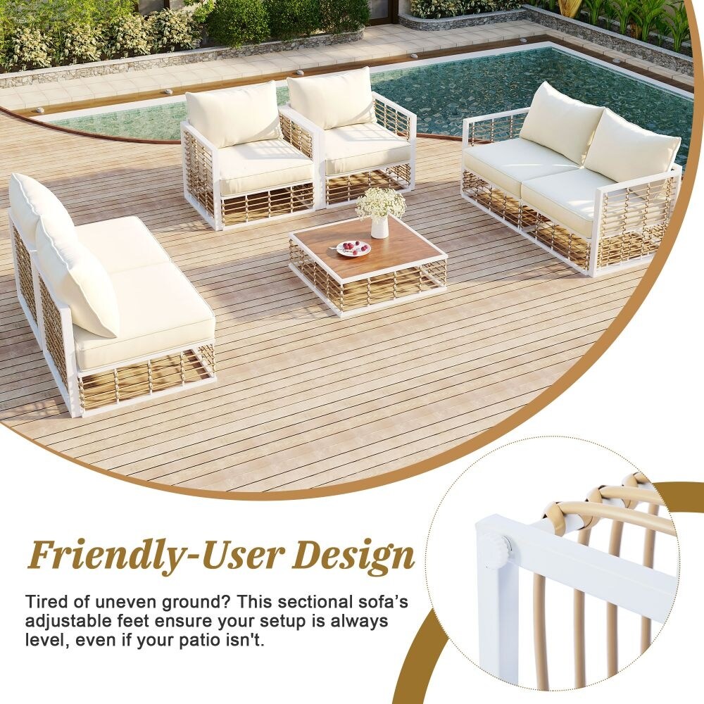 Set di divani componibili da giardino in metallo da 7 pezzi, set di mobili da giardino per tutte le stagioni, con cuscini spessi e tavolino da caffè