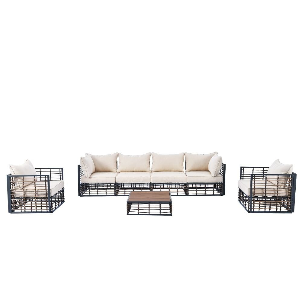 Set di divani componibili da giardino in metallo da 7 pezzi, set di mobili da giardino per tutte le stagioni, con cuscini spessi e tavolino da caffè