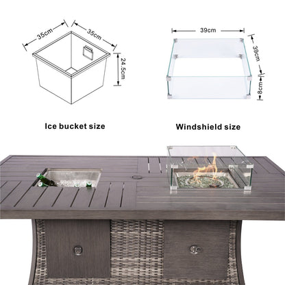 Set di divani da giardino da 7 pezzi con braciere e tavolo da pranzo con contenitore per il ghiaccio