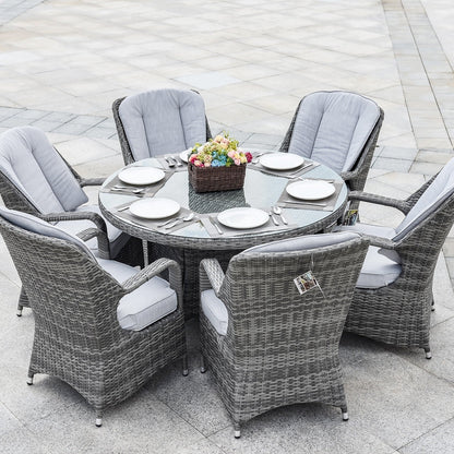 Set da pranzo rotondo da esterno in rattan e vimini, 7 pezzi, con cuscini, di Moda Furnishings