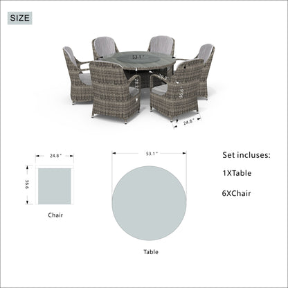 Set da pranzo rotondo da esterno in rattan e vimini, 7 pezzi, con cuscini, di Moda Furnishings