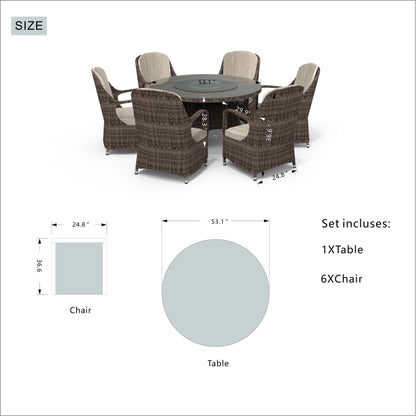 Set da pranzo rotondo da esterno in rattan e vimini, 7 pezzi, con cuscini, di Moda Furnishings