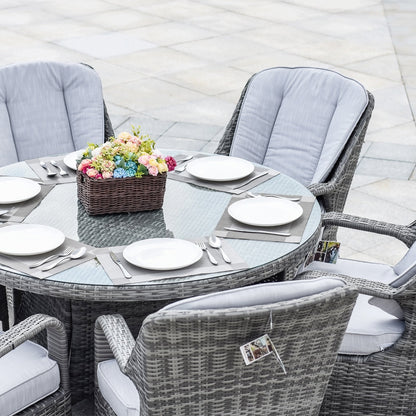 Set da pranzo rotondo da esterno in rattan e vimini, 7 pezzi, con cuscini, di Moda Furnishings
