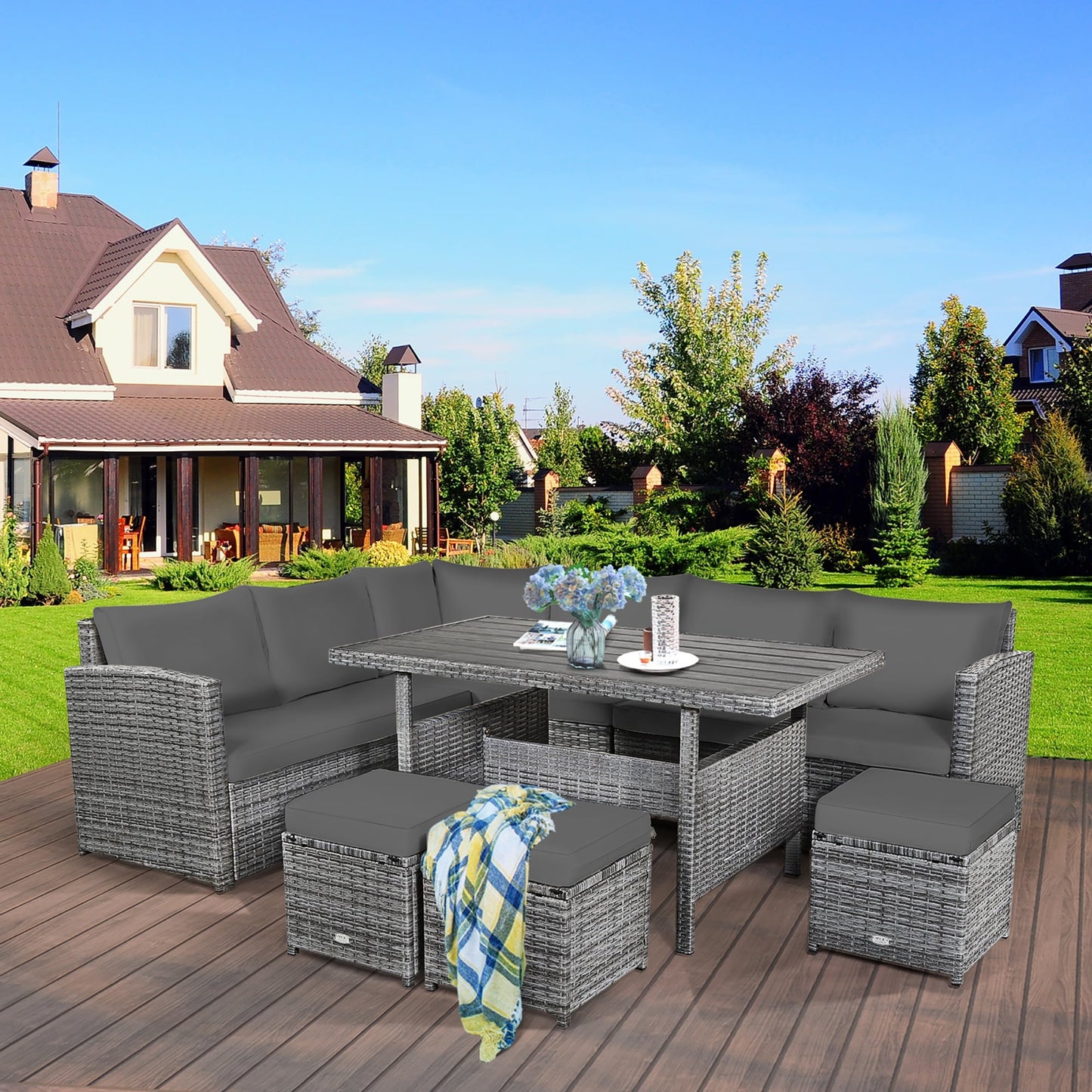 Set di mobili da giardino in rattan da 7 pezzi