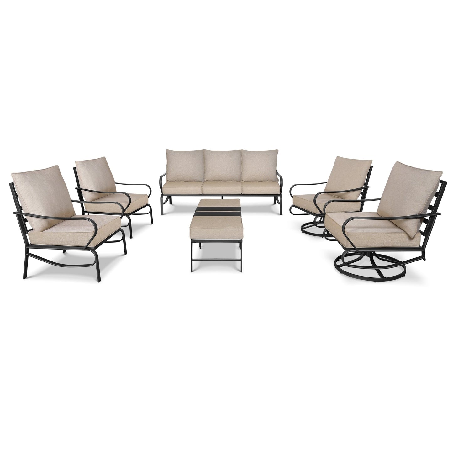 Set da conversazione per patio esterno a 7 posti, divano da esterno con pouf