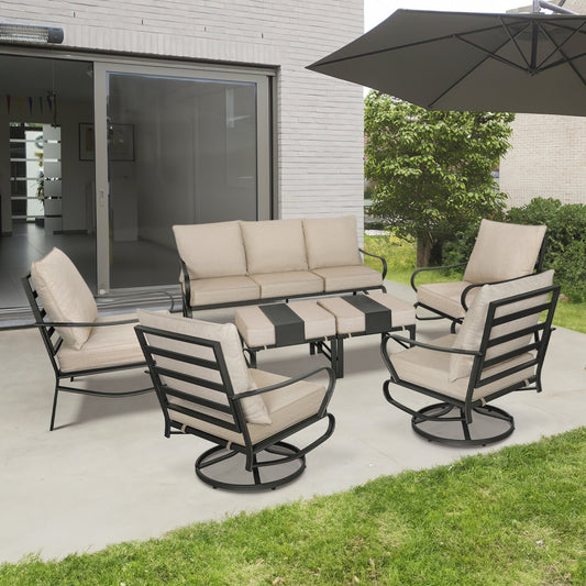 Set da conversazione per patio esterno a 7 posti, divano da esterno con pouf
