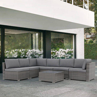 Set di divani componibili in vimini da giardino da 7 pezzi con cuscini