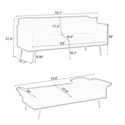 Divano letto in pile da 70 pollici, divano letto futon convertibile con braccioli e schienale regolabili