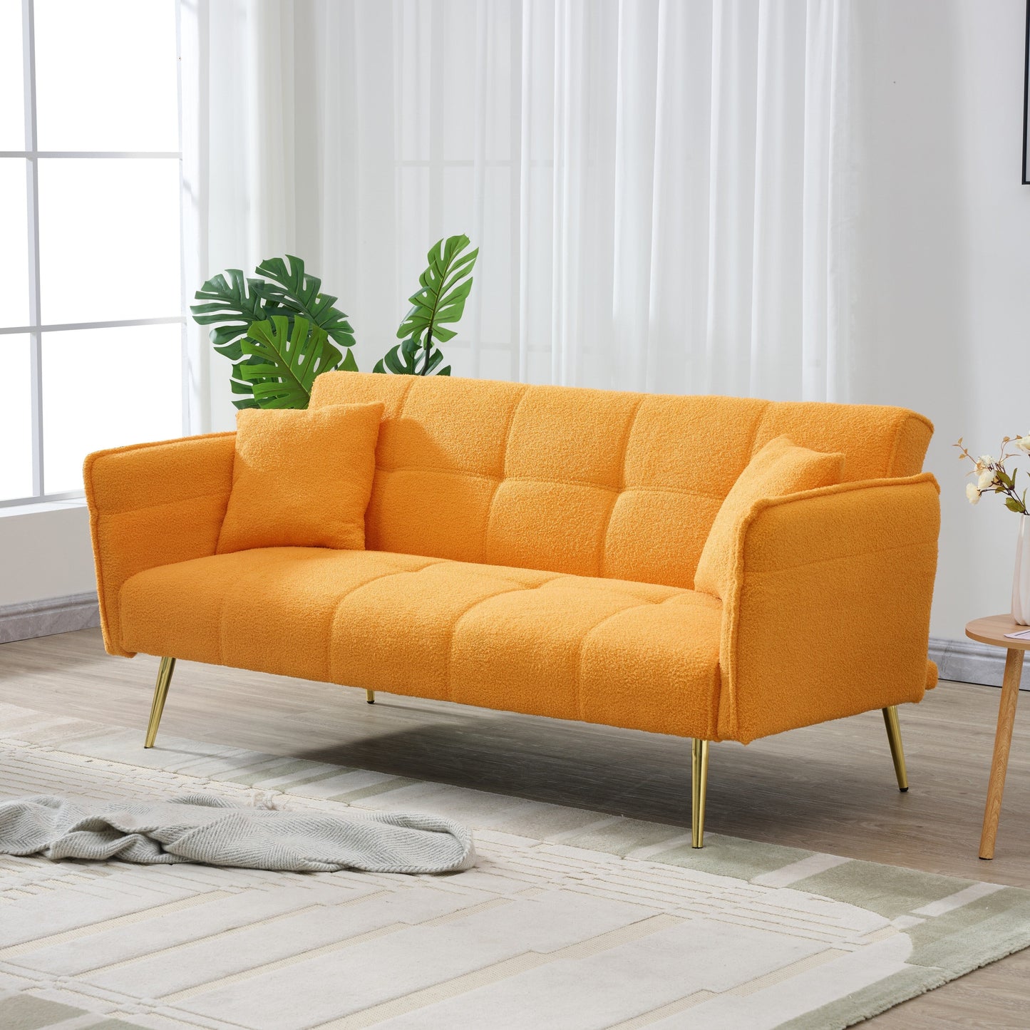 Divano letto in pile da 70 pollici, divano letto futon convertibile con braccioli e schienale regolabili