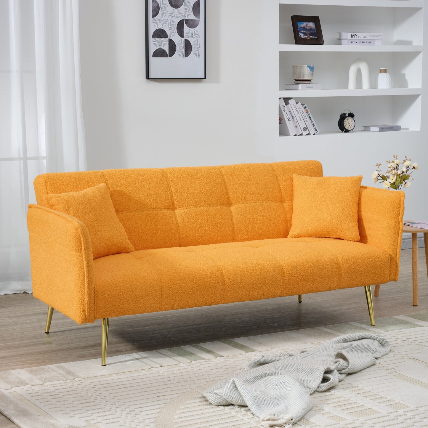 Divano letto in pile da 70 pollici, divano letto futon convertibile con braccioli e schienale regolabili