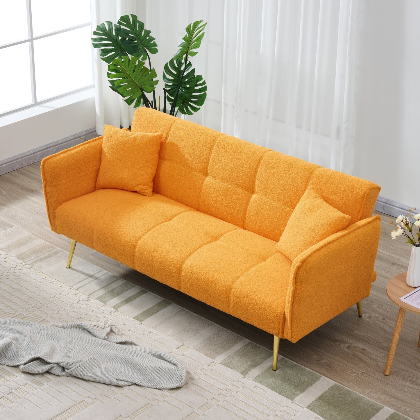 Divano letto in pile da 70 pollici, divano letto futon convertibile con braccioli e schienale regolabili