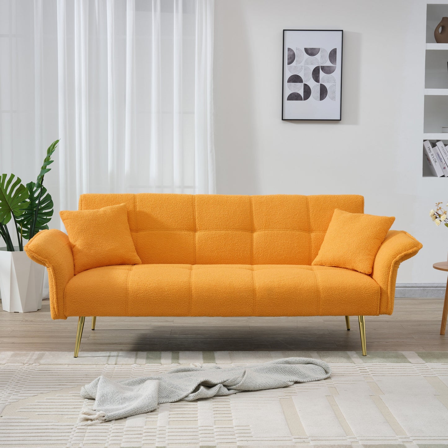 Divano letto in pile da 70 pollici, divano letto futon convertibile con braccioli e schienale regolabili