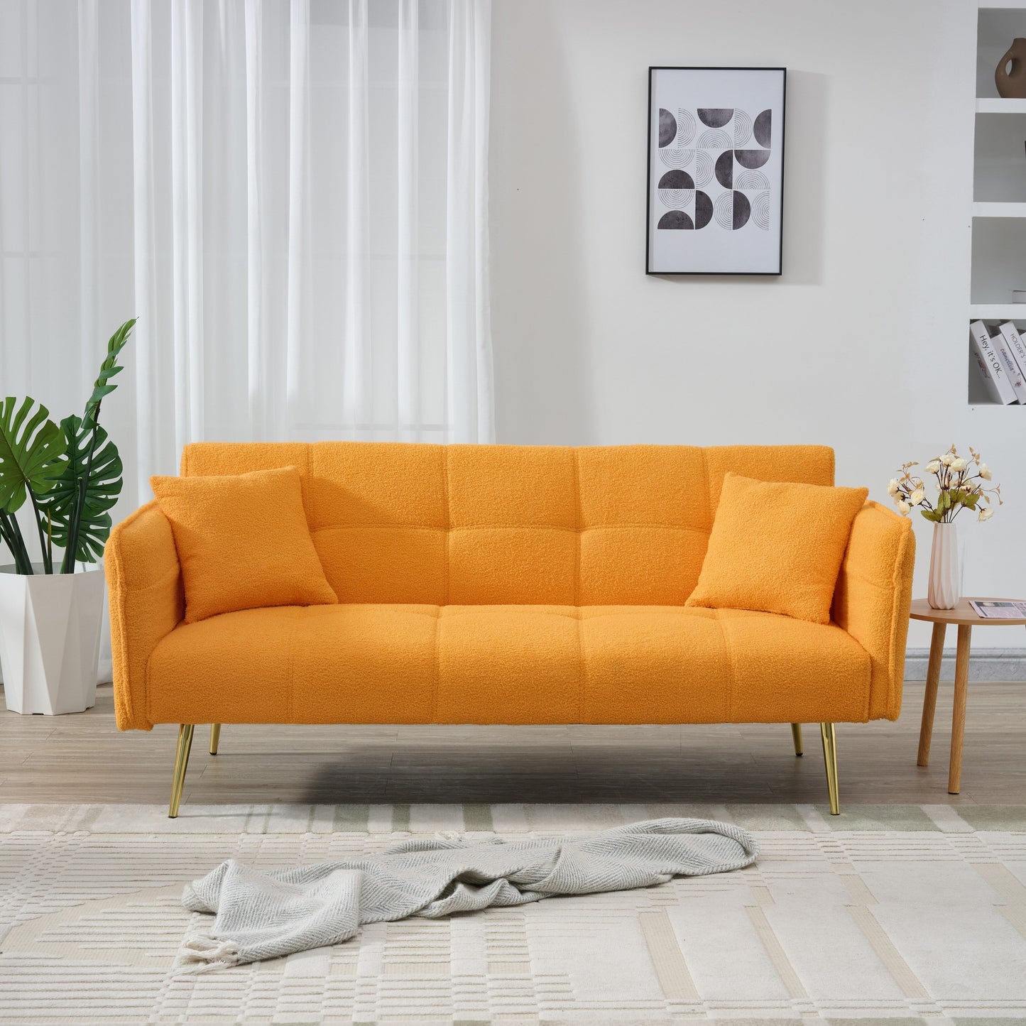 Divano letto in pile da 70 pollici, divano letto futon convertibile con braccioli e schienale regolabili