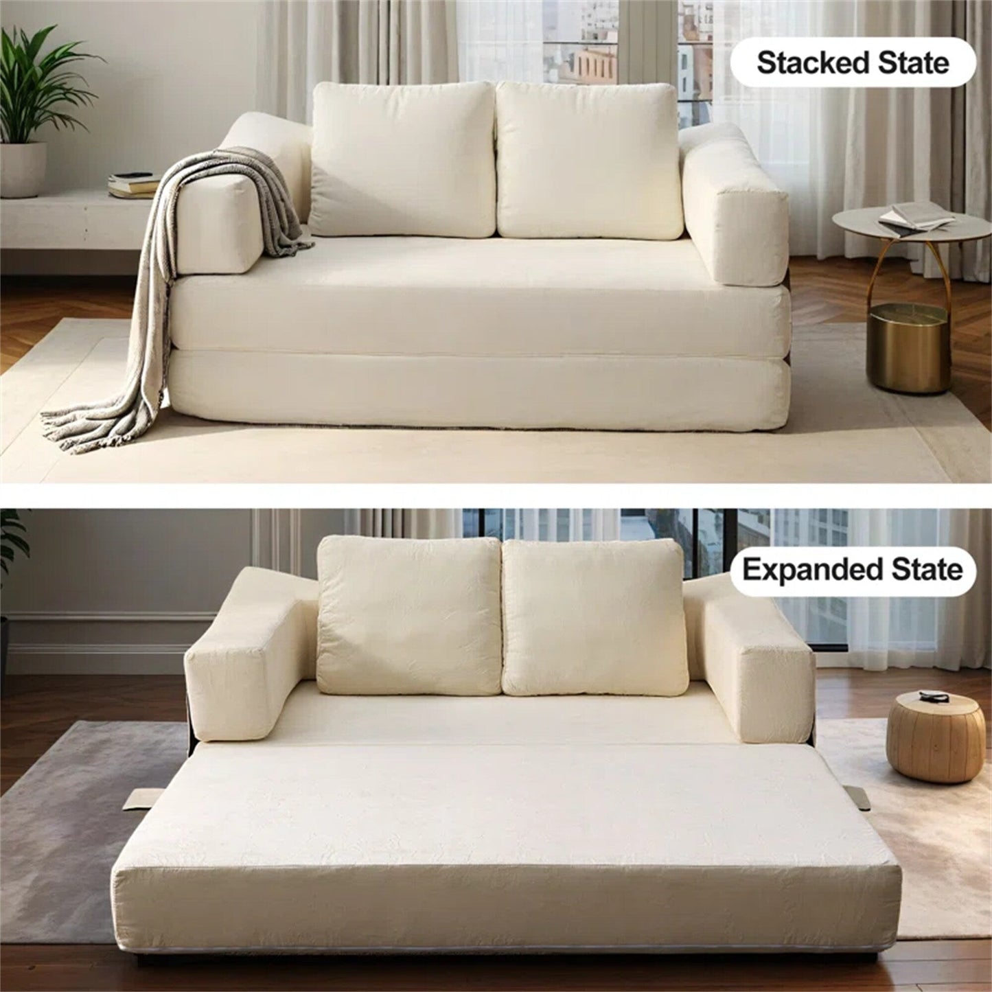 Divano letto trasformabile imbottito 70.87, poltrona trasformabile, comodo divano per soggiorno, camera da letto, tessuto ciniglia
